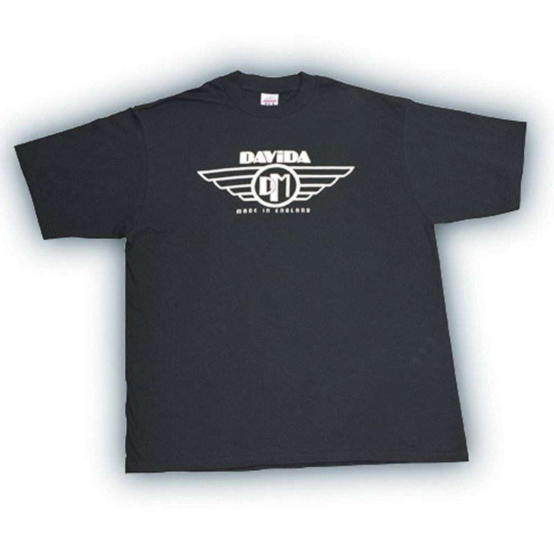 Davida T-Shirts - Black with White Davida Wing Logo - Davida Motorcycle helmets
